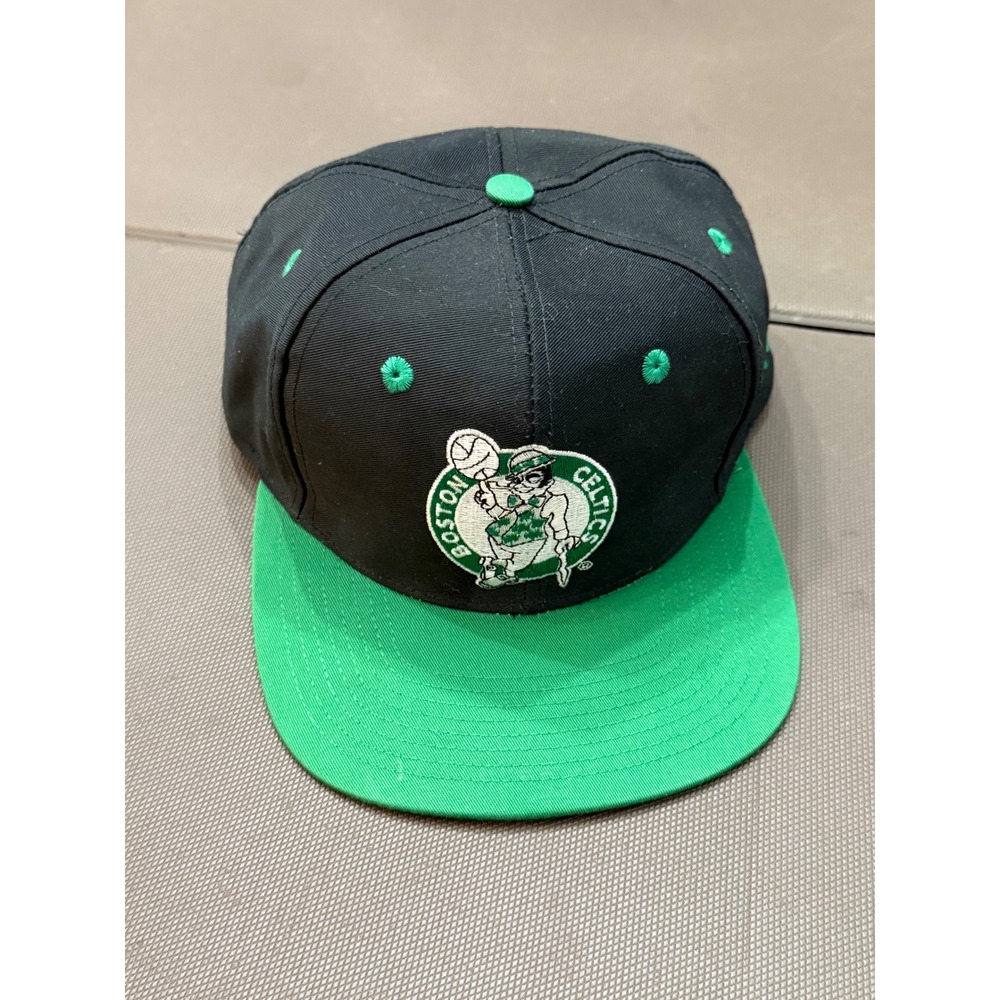 Vintage 90s Boston Celtics AJD Snapback Hat NBA Black Green Twill Big Logo